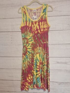 LuLaRoe Tie-Dye Nicki Dress in Yellow, Pink & Teal
